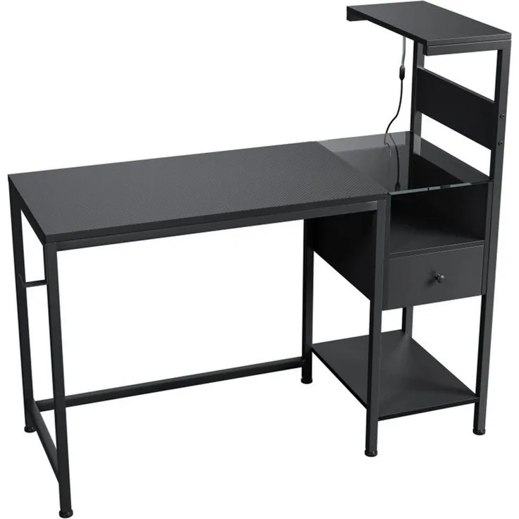 BBWL Computertisch mit Steckdosen USB Gaming Schreibtisch 122cm Eckschreibtisch, LED RGB Beleuchtung,Stauraum Schublade, Metallrahmen MDF