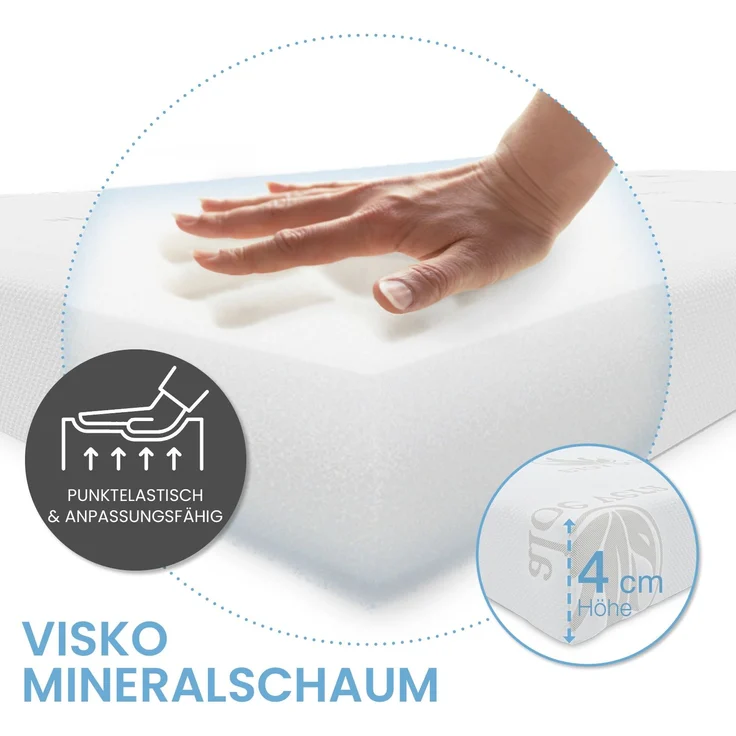 ELONEO Visko-Mineralschaum Matratzenauflage, 4 cm dick, 80x190 cm – Bild 3