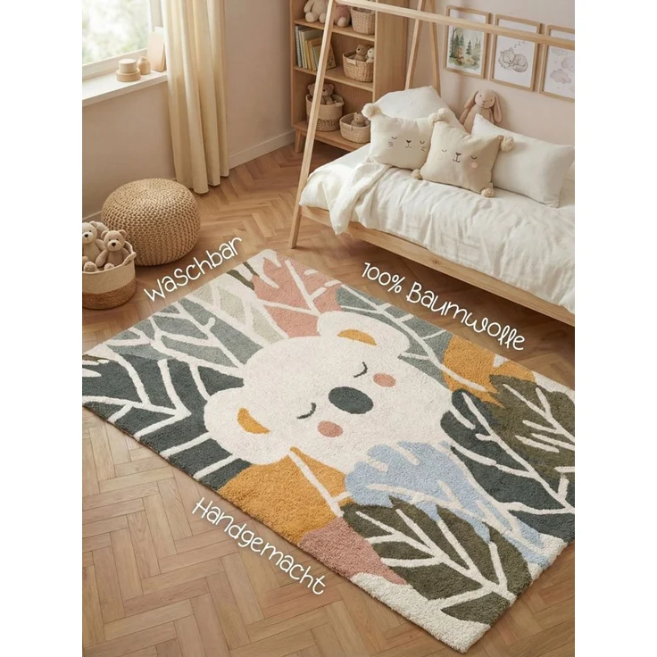 Hanse Home Kinderteppich Tabea - Pflegeleichter Teppich Junge Mädchen, rutschfest & Waschbarer Formteppich Koala, Kinderzimmer Weicher Spielteppich, Spielunterlage - Creme Multifarben, 140x200 cm – Bild 3