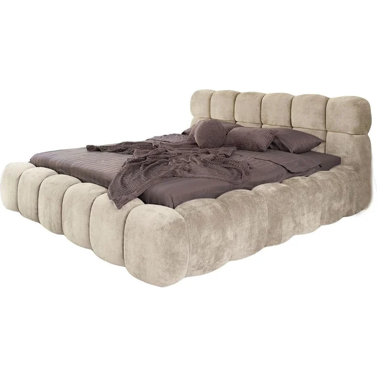 Compleo Polsterbett Cloud Bett, Bett mit gepolstertem Kopfteil ELVA (Chenille-Stoff), Schlafzimmer Bett modern, Doppelbett gepolstert, Wolkenbett – Bild 2