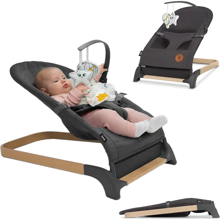 Lionelo June Babywippe für Neugeborene bis 9 kg, bequemer Stuhl mit natürlicher beruhigender Bewegung, ergonomische Rückenstütze, 3-Punkt-Sicherheitsgurt, weiches atmungsaktives Gewebe, leicht &