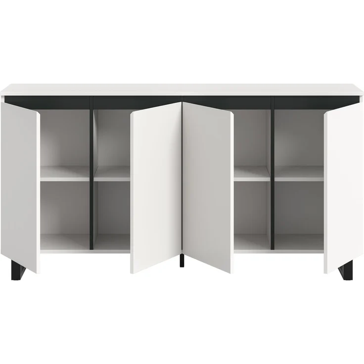 Sideboard B/H/T: 160x84x36 cm in weiß Melamin und schwarz – Bild 3