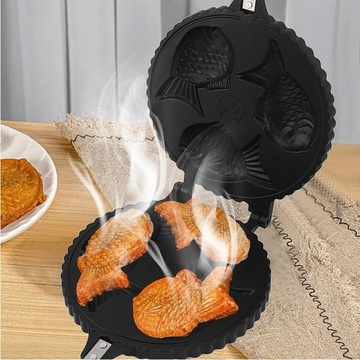FOUORTUNATE-BEE Backstein Taiyaki Form Fischwaffeleisen Antihaft Backform für Taiyaki, Für Küche Camping Reisen Café Dessert und Kuchenzubereitung – Bild 2