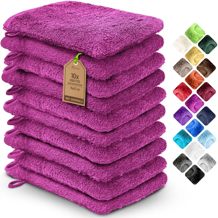 NatureMark 10x Waschhandschuhe aus Frottee 100% Baumwolle – Weich und Robust, Ideal für die tägliche Pflege und Gäste – Pink, 15x21 cm