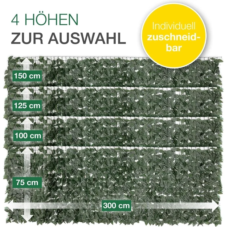 ELONEO Balkon Sichtschutz wetterfest, 300 x 75 cm in Blätteroptik, Balkonverkleidung inkl. 20 Kabelbindern, Sichtschutz Zaun, Sichtschutz Garten, Sichtschutz Terasse, grün – Bild 5
