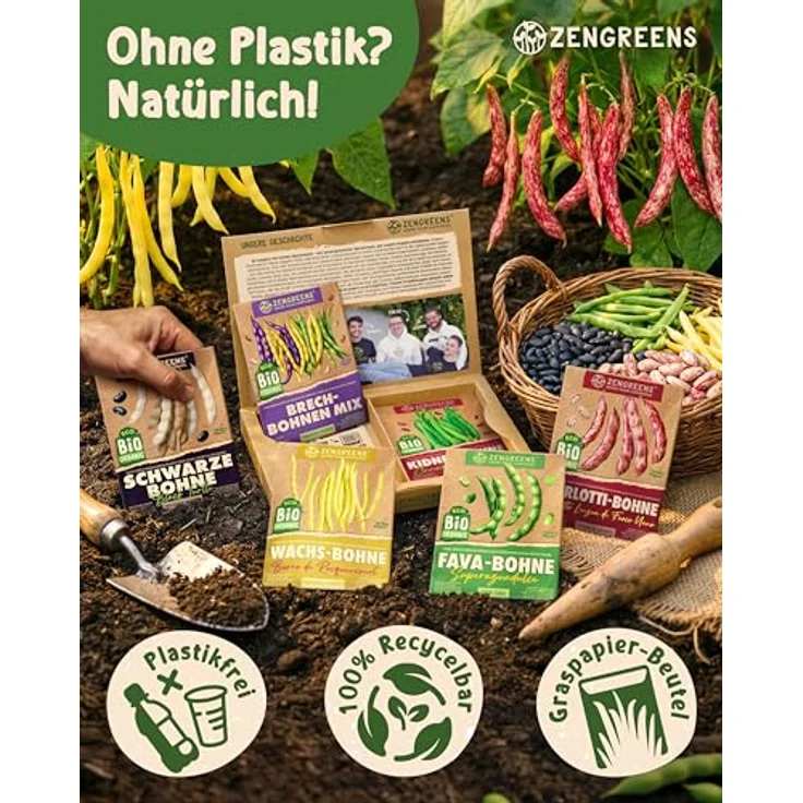 ZenGreens® - Bio Bohnensamen im 6er Set - 6 Bohnen Samen für den einfachen Anbau im Garten, Balkon oder Hochbeet - Pflanzensamen - Saatgut – Bild 3