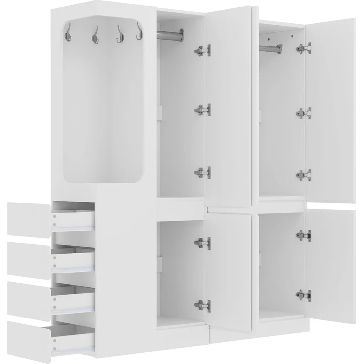 Kleiderschrank 140 x 40 x 170 cm in Weiß und Holzfarbe mit offenem Hängebereich und Schubladen – Bild 5