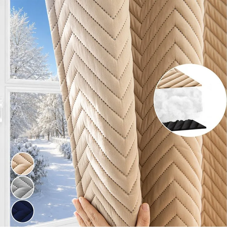 LMaxhome Verdunkelungsvorhang Thermovorhang 370 g/m² Verdunkelungsvorhang mit Multifunktionsband (1 St), Schwerer Vorhang mit 3-Lagen-Aufbau, Chevron-Steppung und Baumwollkern