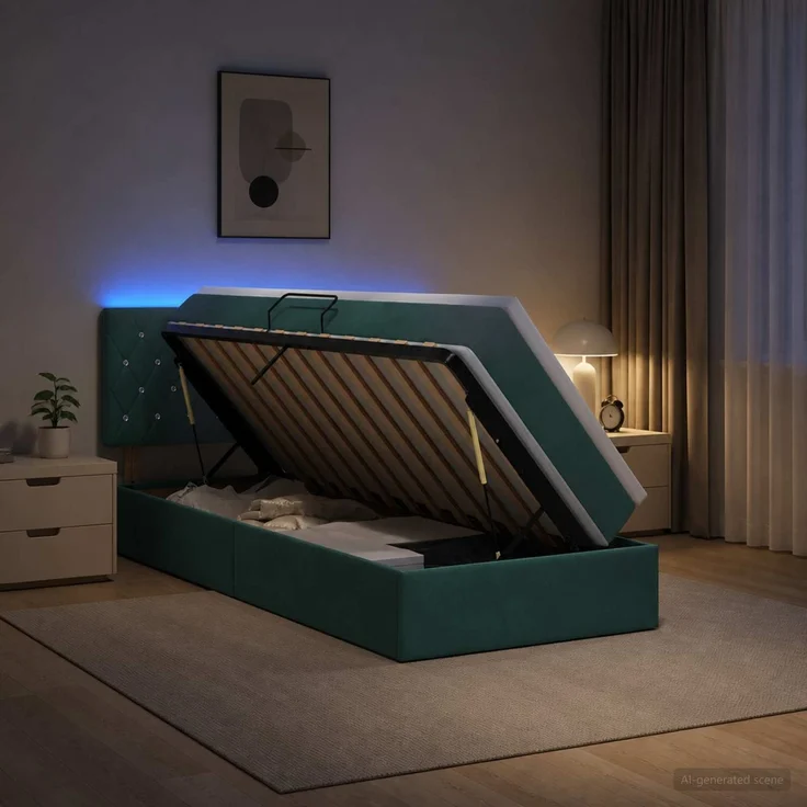 vidaXL LED-Speicherbett mit Matratze Dunkelgrün 90 x 200 cm Samt 3459165 – Bild 5