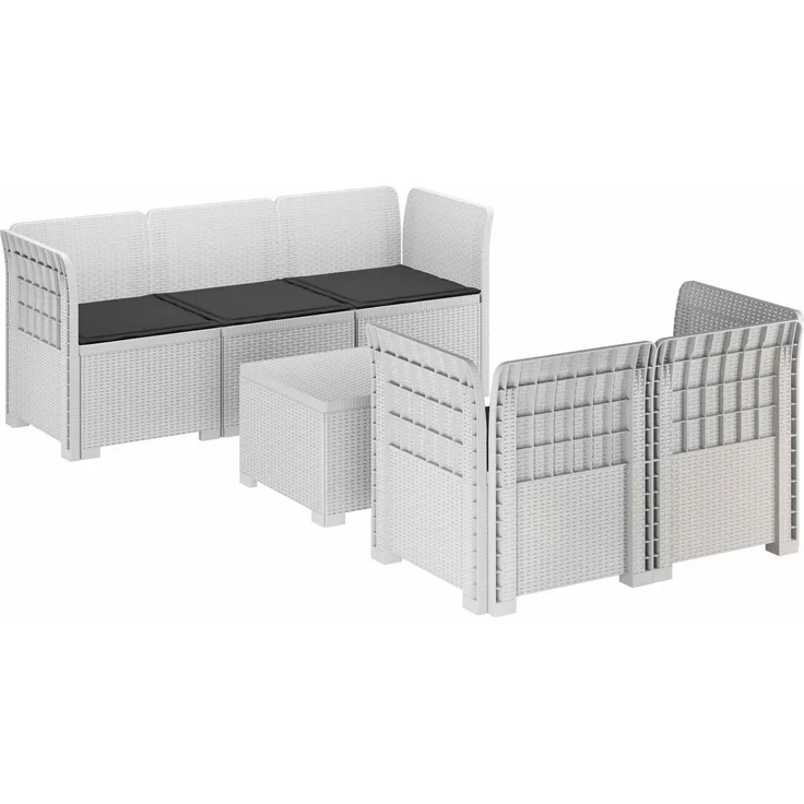 vidaXL 5-Sitzer Gartensofa mit Kissen Rattan-Look PP Weiß 3443899 – Bild 2