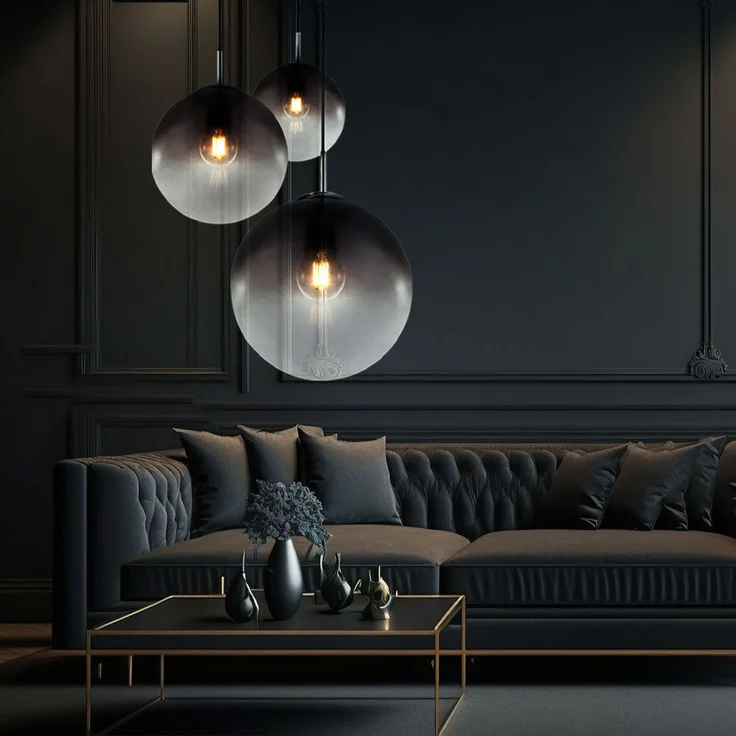 LED Hängelampe, Chrom, Glaskugeln, rauch, Höhe 120 cm – Bild 6