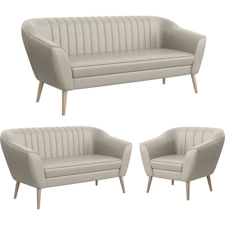 MEBLINI Sofa-Set KAIA 3+2+1 - Beige Kunstleder - für Wohnzimmer - Mini Lounge für sechs Personen - Küchensofa - Sofa Klein - Sitzgarnitur - Polstergarnitur - Sofagarnituren – Bild 1