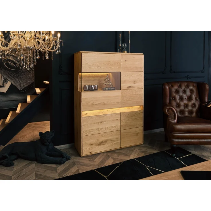 Highboard Wildeiche inkl. LED 103x43,5x152 natur geölt CARDIFF #121 – Bild 3