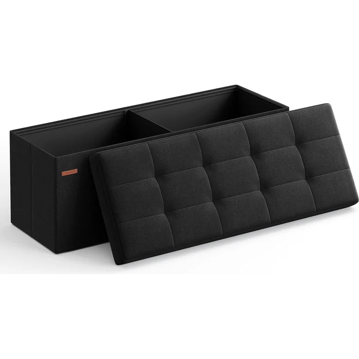 Songmics Sitzbank mit Stauraum, Sitztruhe, Aufbewahrungsbox, faltbar, max. statische Belastbarkeit 300 kg, mit Trenngitter aus Metall, 120 L, 110 x 38 x 38 cm, Leinenimitat, schwarz – Bild 8