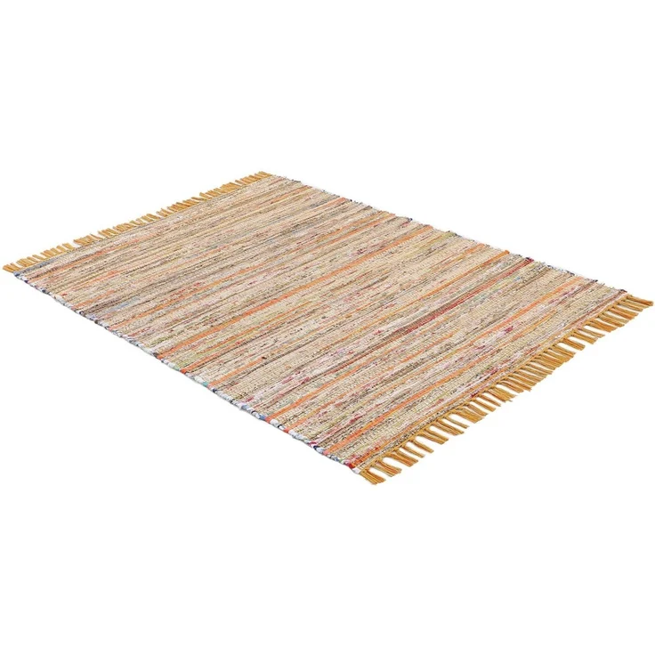 carpetfine 'Kelim Chindi' Teppich, Wendeteppich, rechteckig, Höhe: 6 mm, handgewebt, mit Fransen, Gelb, 80 x 150 cm – Bild 3