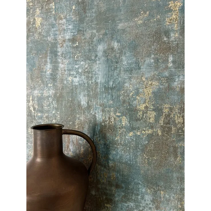 Newroom Vliestapete, Blau Tapete Modern Putz - Betonoptik Betonwand Braun Gold Industrial Bauhaus Beton Metallic für Schlafzimmer Wohnzimmer Küche