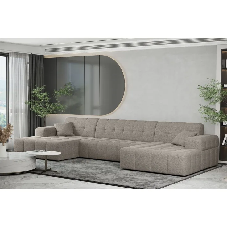 Wohnlandschaft Sofa U-Form NANCY in Stoff Neve Macchiato