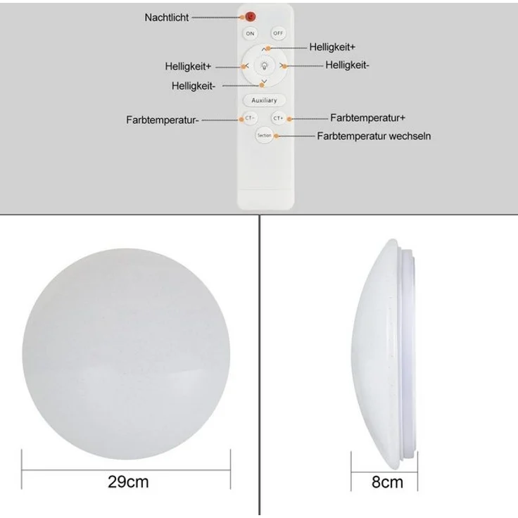 Nettlife LED Deckenleuchte Sternenhimmel Dimmbar mit Fernbedienung 28CM 37W Deckenbeleuchtung, LED fest integriert, Warmweiß, Neutralweiß, Kaltweiß, für Schlafzimmer Flur Kinderzimmer Küche Flur Wohnzimmer – Bild 4