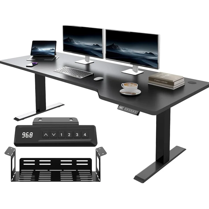 JUMMICO HöHenverstellbarer Schreibtisch 180x85 cm L-förmiger Schreibtisch Höhenverstellbar Elektrisch,Ergonomie Gaming Tisch mit Haken (Schwarz)