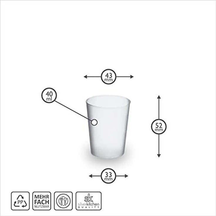 Silverkitchen 50 Schnapsgläser 2cl/4cl gefrostet - bruchsichere Mehrwegbecher wiederverwendbare Schnaps Becher transparent Trinkbecher aus Plastik Made In Germany – Bild 7