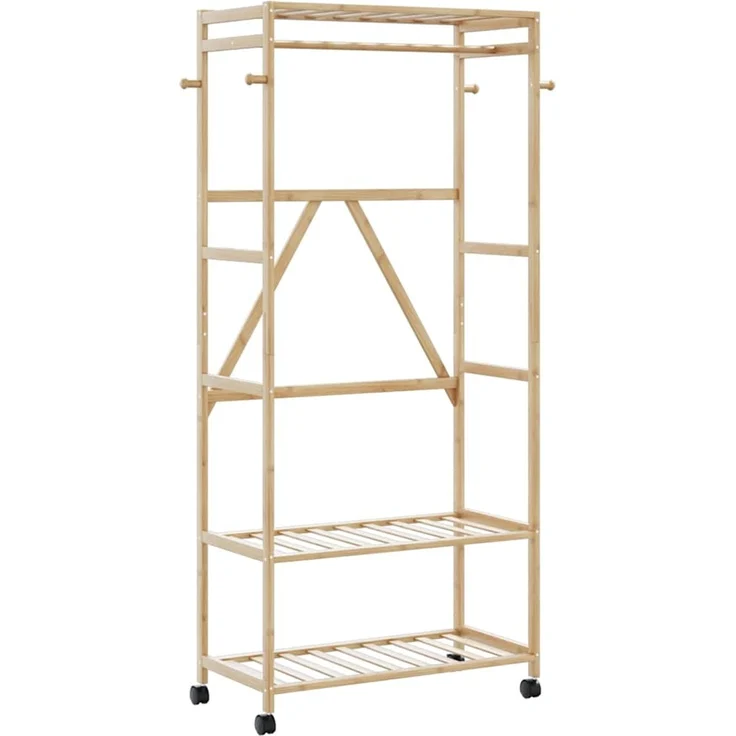 vidaXL Kleiderständer mit Ablagen und Rollen 90x40x179,5 cm Bambus 4008921 – Bild 1