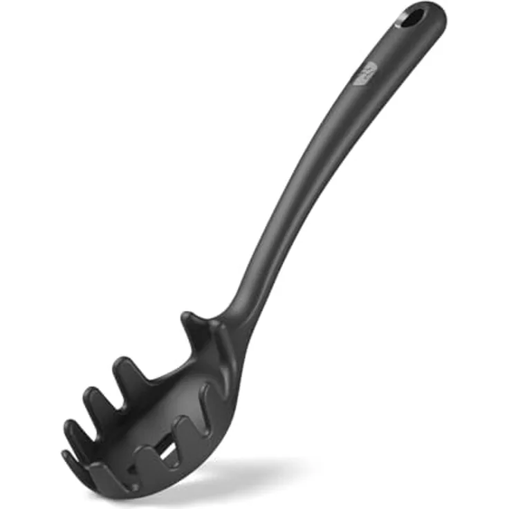 Hoffmann Germany Nudellöffel Pastalöffel Silikon Edelstahl 29,5 cm anthrazit, Portionshilfe 110g, Topfhaken, kratzerfrei, spülmaschinengeeignet