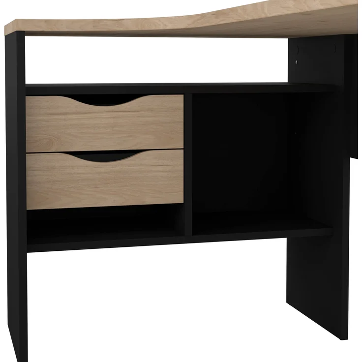 Dmora Schreibtisch Moire, Mehrzweckschreibtisch, Bürotisch für PC, Eckschreibtisch, 145x81 h77 cm, Schwarz und Eiche – Bild 7
