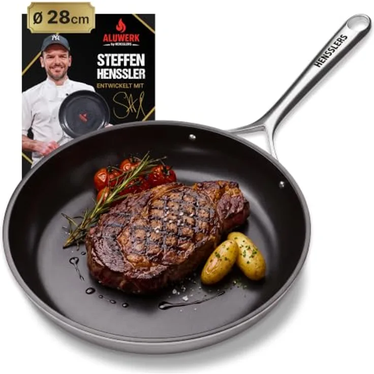 ALUWERK Bratpfanne Induktion 28cm, titanverstärkte Keramik mit natürlich hohem Antihaftverhalten und Cold-Handle aus Edelstahl