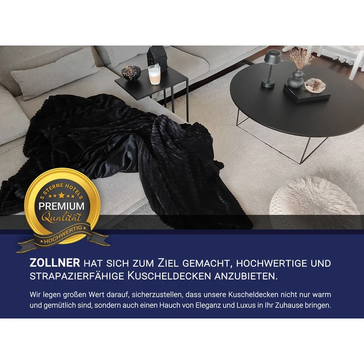 ZOLLNER Kuscheldecke flauschig aus 100% Polyester, 150x200 cm, Schwarz – Bild 5