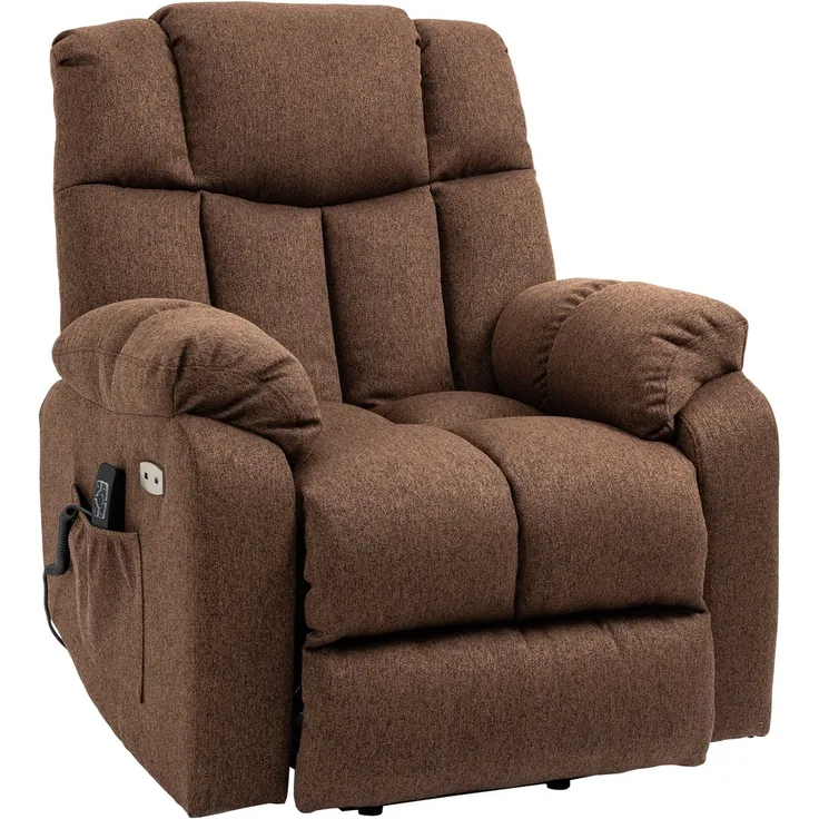 HOMCOM Fernsehsessel mit Aufstehhilfe, Polyester, Stahl, Braun, 92L x 95B x 107H cm