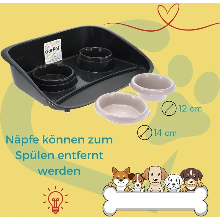 GarPet Futterstation 2x Futterstation 2 Näpfe Futterbar Napfset Hunde Futter Napf Matte – Bild 4
