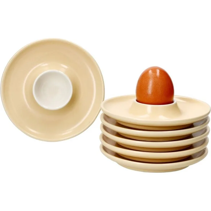 Ritzenhoff 6x Jasper Eierbecher mit Ablage Vanille Steingut 6 Personen