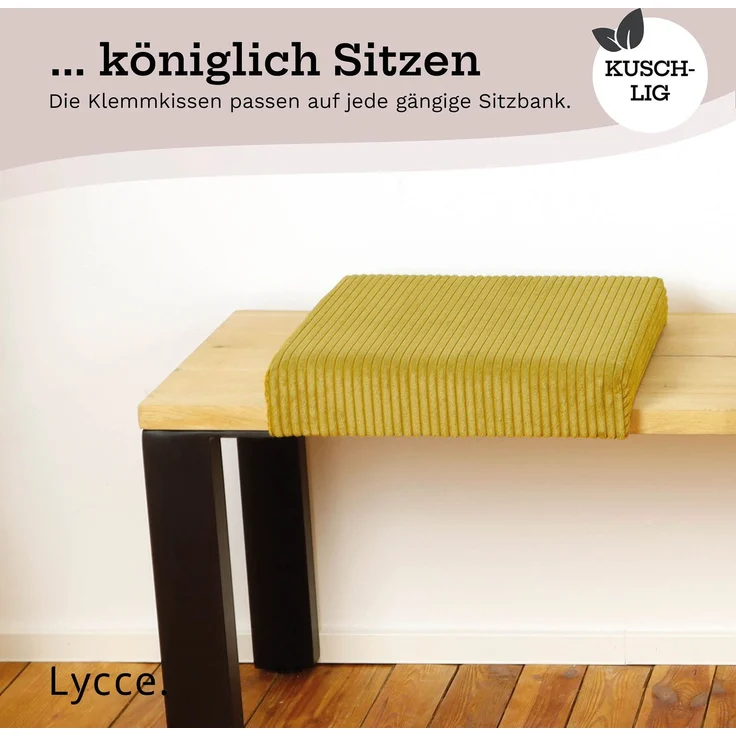 Lycce Bankauflage Klemmkissen mit Leiste - Cord, Polsterung, rutschfest Senfgelb 8x40x38cm – Bild 5