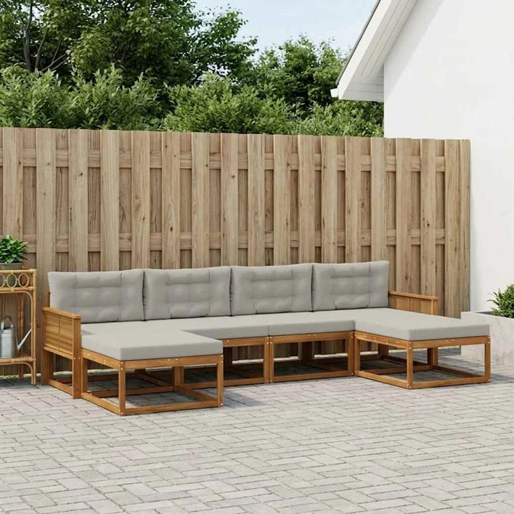 vidaXL Outdoor-Sofagarnitur 6 stk. 6-Sitzer Natur und Hellgrau 3382789 – Bild 1