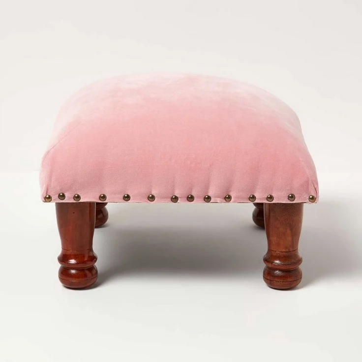 Homescapes Fußhocker Samthocker Mable – rosa mit Holzbeinen, 40 x 40 x 25 cm – Bild 5