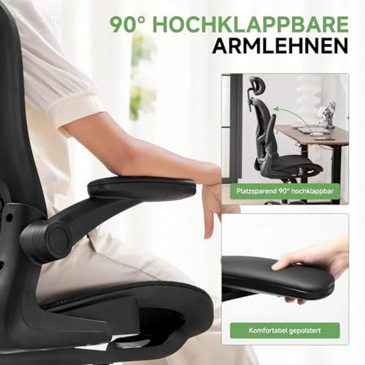 GTPLAYER Bürostuhl Ergonomisch, Schreibtischstuhl mit Verstellbarer Kopfstütze, Armlehnen, Lendenwirbelstütze, Büro Stuhl & Gaming Stuhl Wippfunktion, Chefsessel aus Mesh, 150kg(Schwarz) – Bild 5