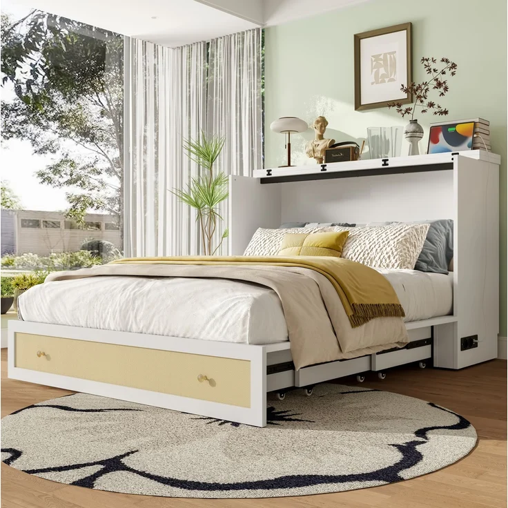 CHICFURN Bett aus MDF Weiß 140x200 cm mit Stauraum und USB-Anschluss – Bild 4