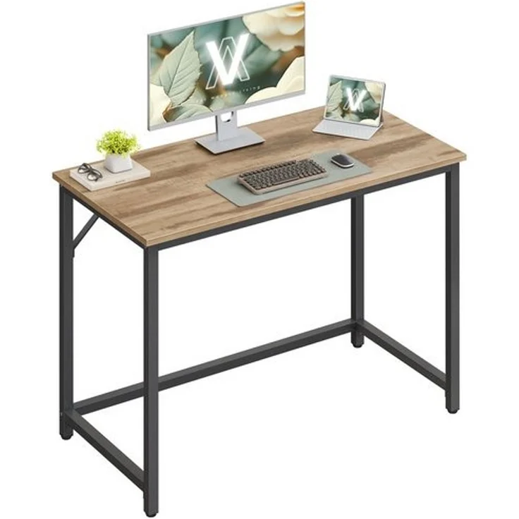 VASAGLE Tisch, Computertisch, Bürotisch, 100 x 50 x 76 cm, für Arbeitszimmer, Schlafzimmer, Wohnzimmer, kamelbraun-tintenschwarz – Bild 2