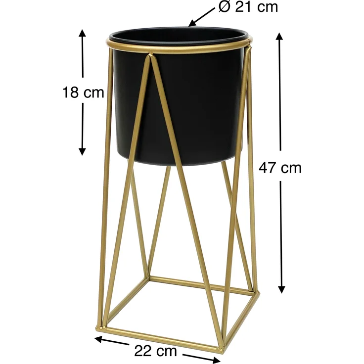 DanDiBo Blumenhocker mit Topf Metall Gold Schwarz S 47 cm Blumenständer 96046 Blumensäule Modern Pflanzenständer Pflanzenhocker – Bild 2