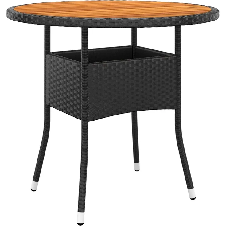 Gartentisch, Balkontisch Ø80x75 cm Akazienholz und Poly Rattan Schwarz