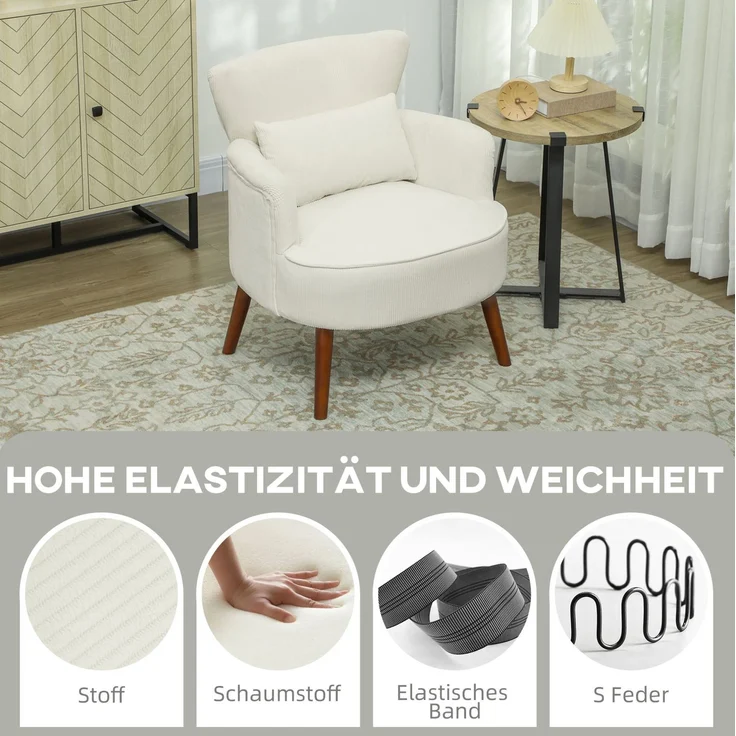 DESVIAE Sessel gepolstert mit Lendenkissen 69,5x78x69 cm Polyester cremeweiß – Bild 3