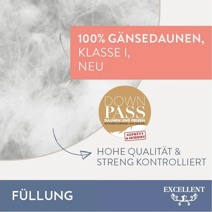 Excellent Gänsedaunenbettdecke Davos, Bettdecken für Sommer und Winter, Decke, Füllung: 100% Gänsedaunen, Bezug: 100% Baumwolle, Bettdecke 135x200 cm, 155x220cm und weitere Größen, Made in Germany – Bild 3