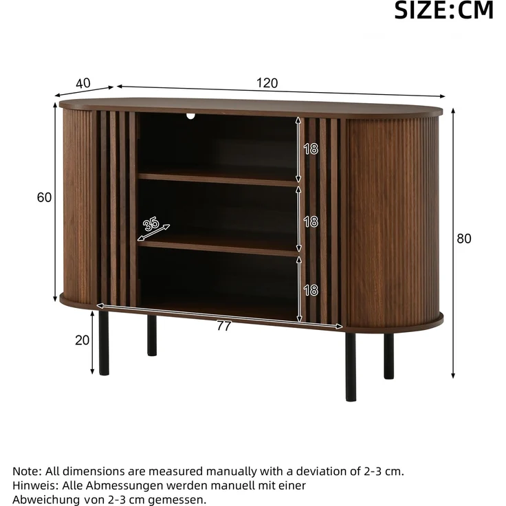 ZUBALIYA Sideboard 120x40x80 cm, aus MDF / Spanplatte, Walnuss – Bild 4