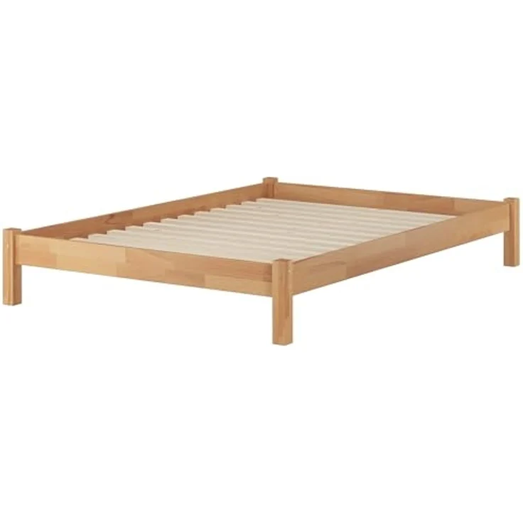 ERST-HOLZ Massivholzbett Stabiles Doppelbett 140 x 200 cm Bettrahmen Buche Massiv, Buche farblos lackiert – Bild 1