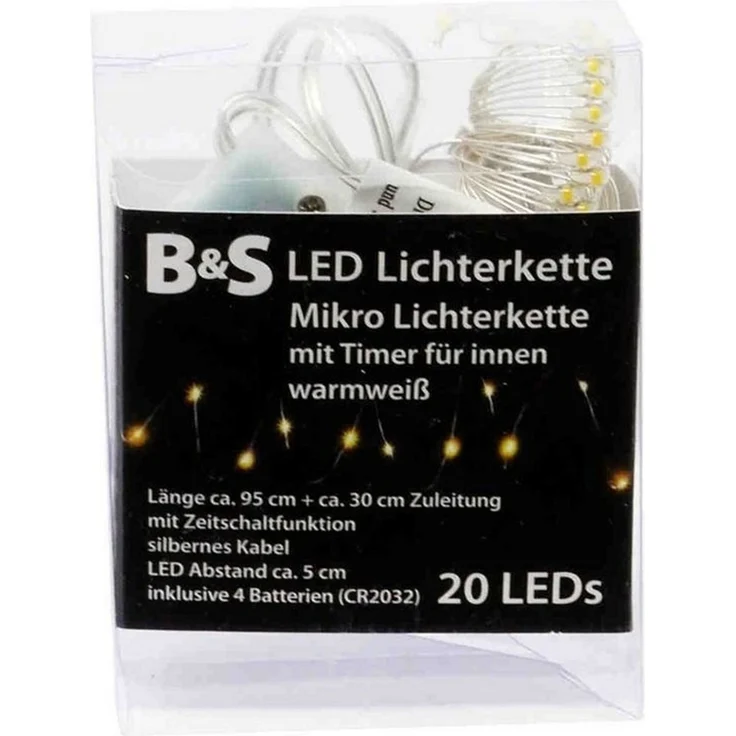 B&S LED-Lichterkette LED Batterie Mikro Lichterkette mit 20 LEDs warmweiß Innenbereich – Bild 1