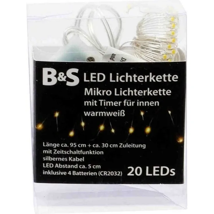 B&S LED-Lichterkette LED Batterie Mikro Lichterkette mit 20 LEDs warmweiß Innenbereich
