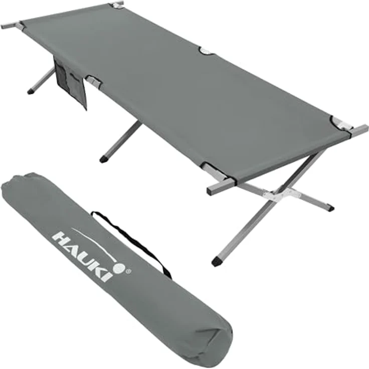 Hauki Feldbett Campingbett klappbar mit Tragetasche Belastbarkeit bis 150 kg Gästebett 210x83x46 cm Grau XL Klappbett für Reisen Metallrohr – Bild 2