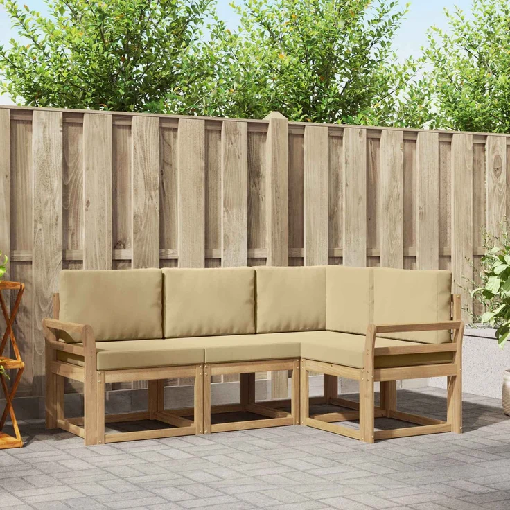 vidaXL Outdoor-Sofagarnitur 4 stk. 4-Sitzer Weiß und Beige 3387562 – Bild 1