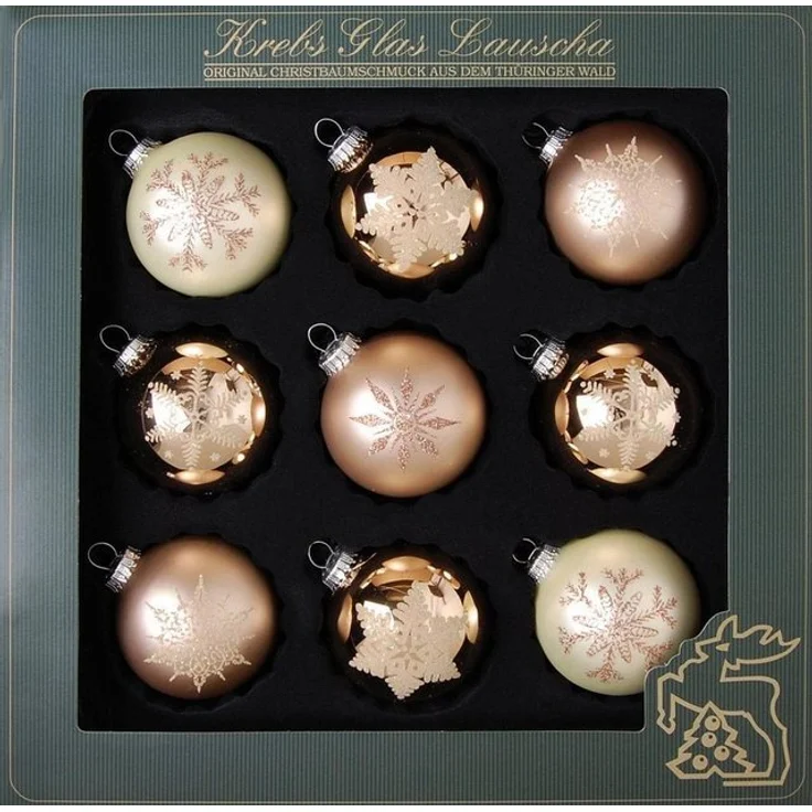 Krebs Glas Lauscha Weihnachtsbaumkugel Cappuccino, Weihnachtsdeko, Christbaumschmuck, Christbaumkugeln Glas (9 St) – Bild 2