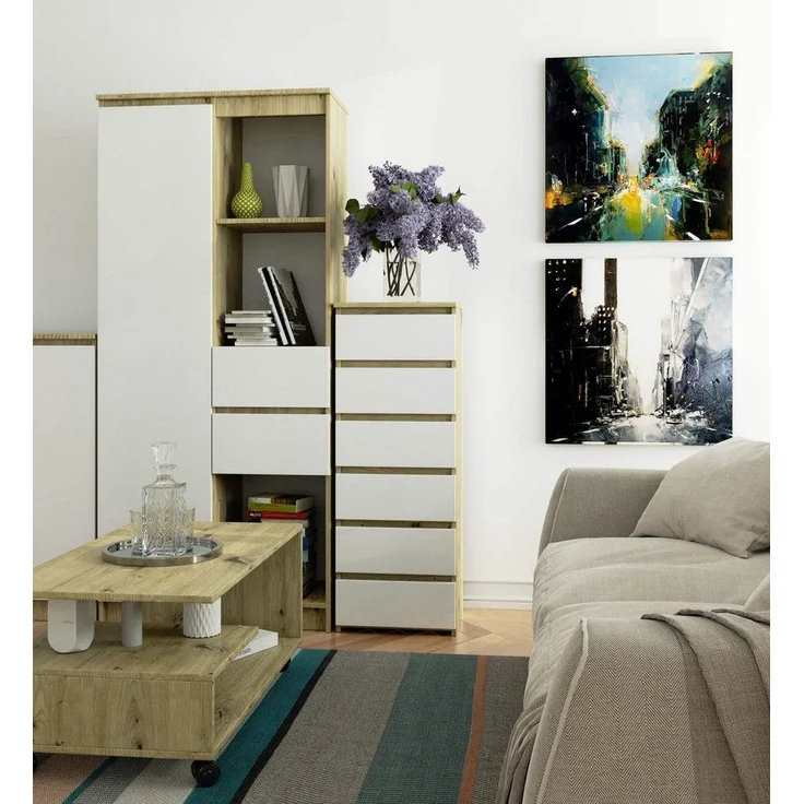 Home Collective Kommode 40 cm breit Holz Highboard Sideboard für Flur Schlafzimmer Wohnzimmer (Mehrzweckschrank Schrank schmal Kommode Schlafzimmer mit Schubladen), Kinderzimmer Organizer 109 cm hoch mit 6 Schubladen Artisan Eiche-weiß – Bild 3